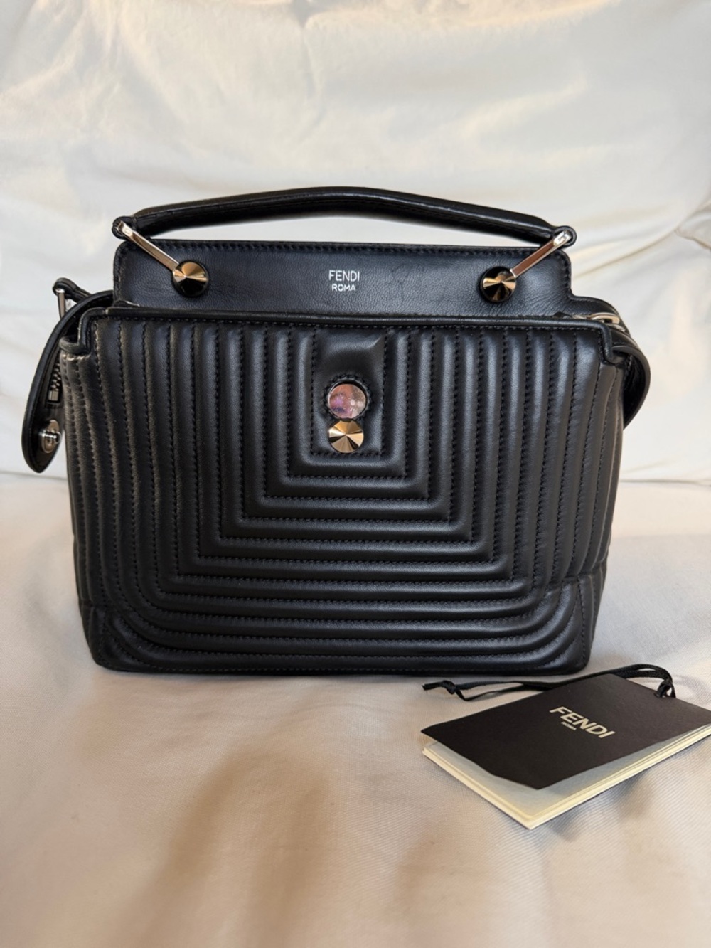 Fendi Black Quilted Leather Satchel with Gold-Tone Accents